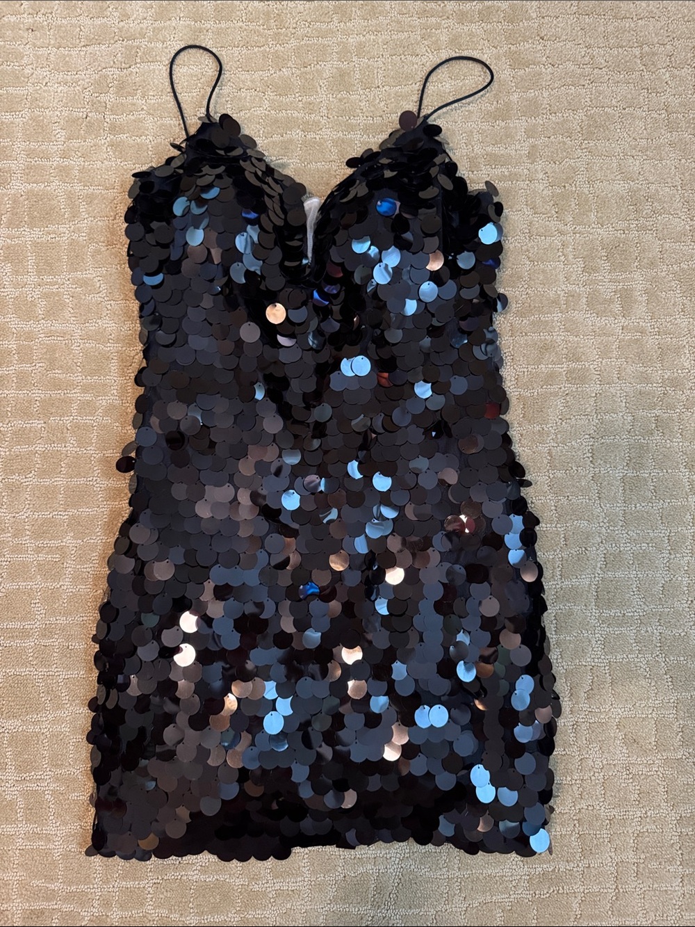 Black Sequin Spaghetti Strap Mini Dress
